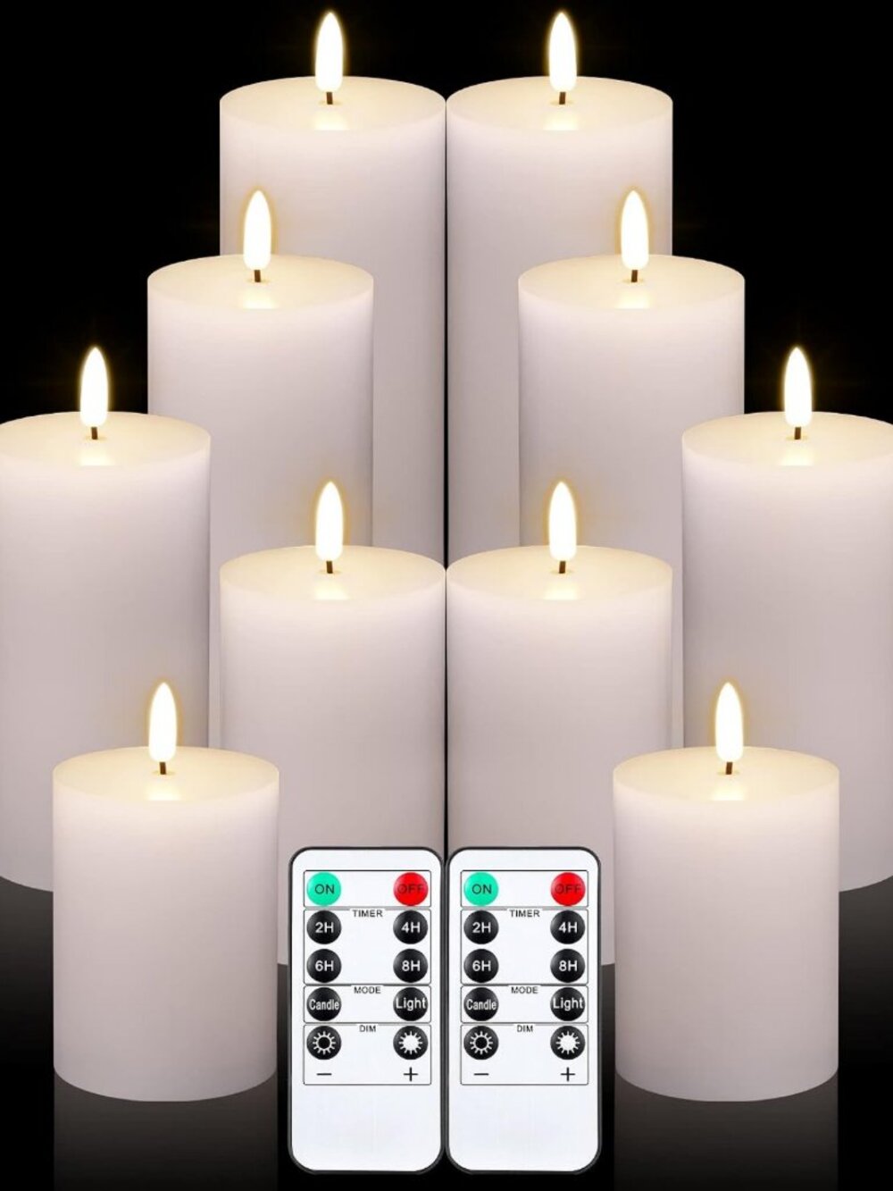 10 Pcs Battery Operated LED Flameless Candles with Remote & Timer - Safe Decor